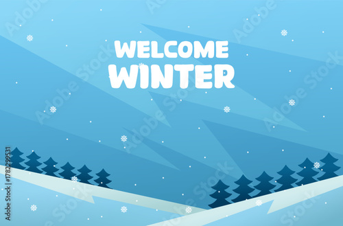 Minimal Winter Landscape Background with Snow and Pine Trees for Banner, Poster, and Social Media Design