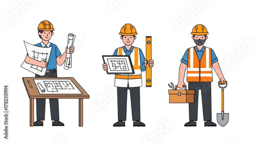 A team of skilled construction professionals and engineers working on building projects, showcasing various roles in the industry