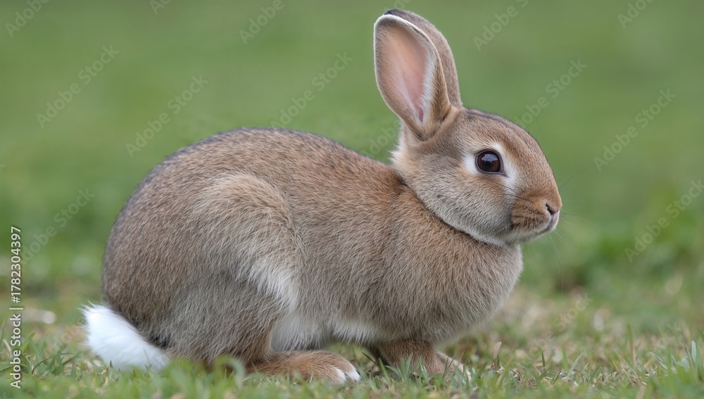 Fototapeta premium Rabbit, a small mammal characterized by long ears and a furry tail, showcasing its unique evolution for communication