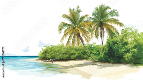 Morrocoy National Park. Morrocoy National Park hand drawn watercolor illustration