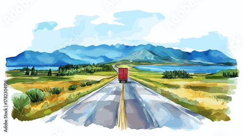 Pan-American Highway. Pan-American Highway hand drawn watercolor illustration