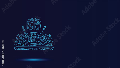 Futuristic Low Poly Sugar Bowl Vector Illustration Modern Geometric Design with Sugar Cubes and Spoon Creative Food Art Concept Digital Style Graphic Element Blue