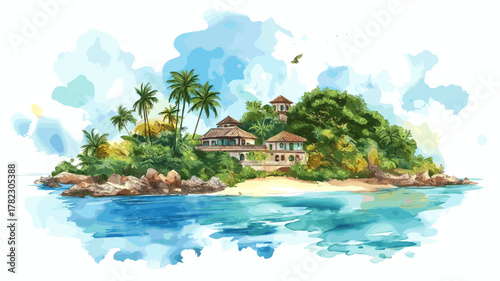 Rosario Islands. Rosario Islands hand drawn watercolor illustration