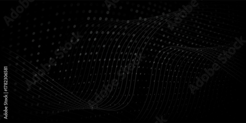 Black background dot design. Modern wavy line pattern in monochrome colors. shiny pattern luxury nice