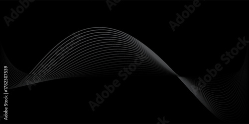 Black abstract background design. Modern wavy line pattern in monochrome colors. Premium stripe texture netural soft