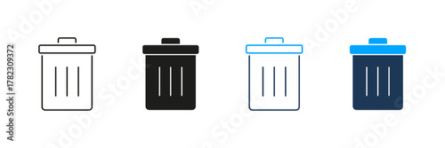 Trash Bin Line And Solid Icon Set. Waste Management And Recycling Symbol Collection. Environmental Conservation And Cleanliness Representation. Isolated Vector Illustration