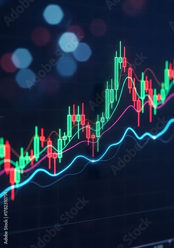 Dynamic financial market analysis with candlestick and line charts for investment strategy