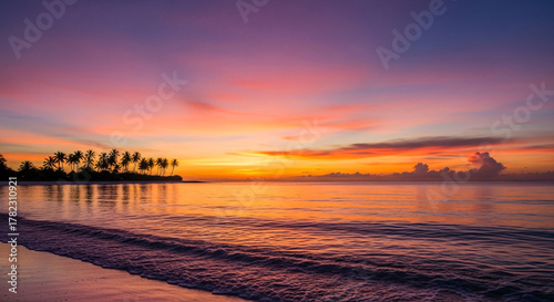 Vibrant Tropical Sunset Over Calm Ocean
