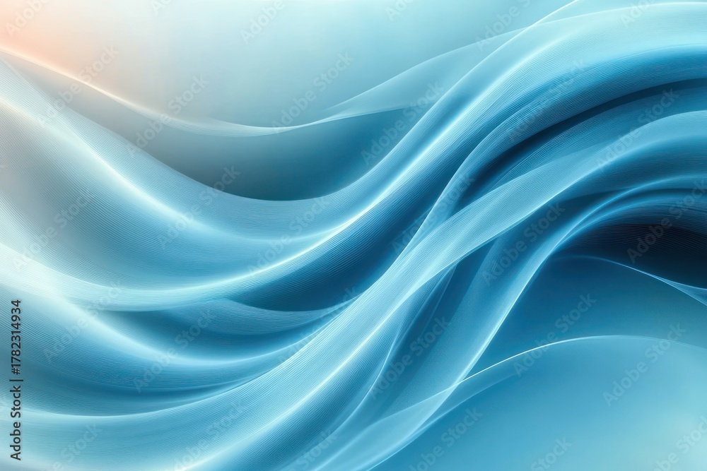 Fototapeta premium Smooth flowing blue and white translucent waves creating a calming abstract pattern with soft gradient light effects