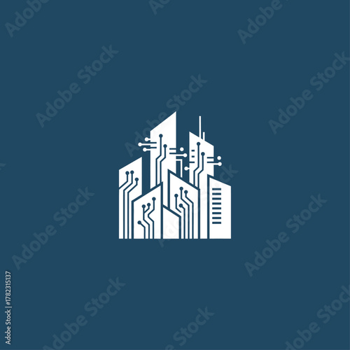 Smart city skyline vector icon flat vector design.