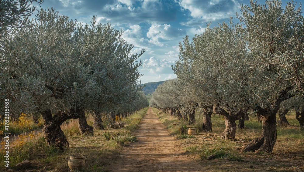 Fototapeta premium A grove of olive trees in a Spanish region, highlighting preservation