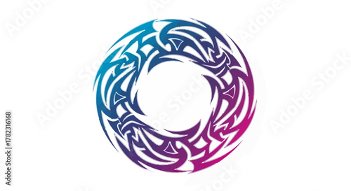 Intricate tribal circle design with a vibrant gradient blending blue and pink hues