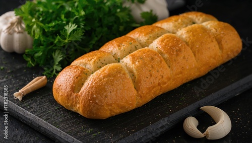 Freshly baked garlic bread, fiber-rich choice