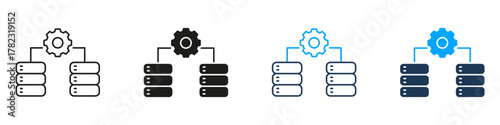 Modern Database Management Cloud Storage Line and Solid Icon Set. Server Connection Network Computing Technology Symbol Collection. Isolated Vector Illustration