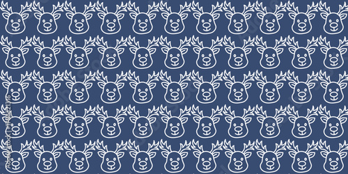 Festive Deer Head Pattern A Repeating Illustration in Blue and White for Seasonal Designs and Holiday Projects