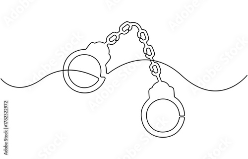 One line continuous handcuffs. Line art handcuffs outline.