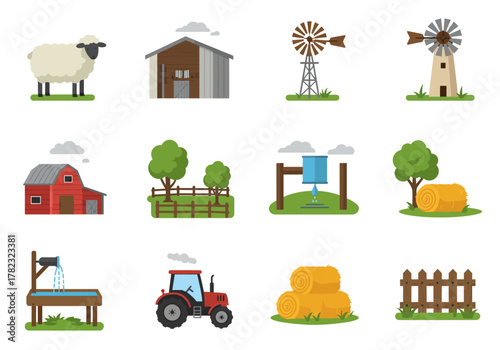 Rural Farm Icons Agriculture, Livestock & Countryside Elements