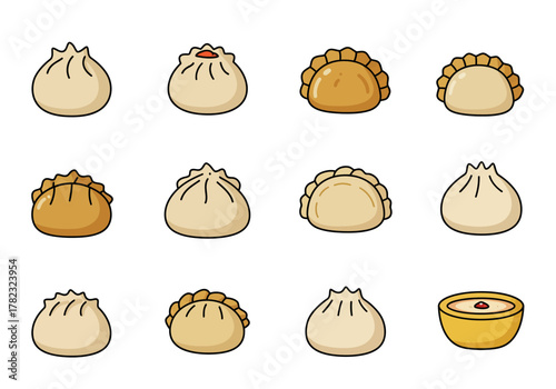 Delicious Dumpling Collection A Variety of Asian Cuisine Icons