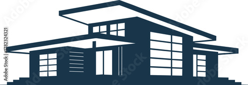 PrintModern house architecture, luxury villa design, minimalist home exterior, contemporary residential building, real estate concept illustration, modern flat roof structure, blueprint style