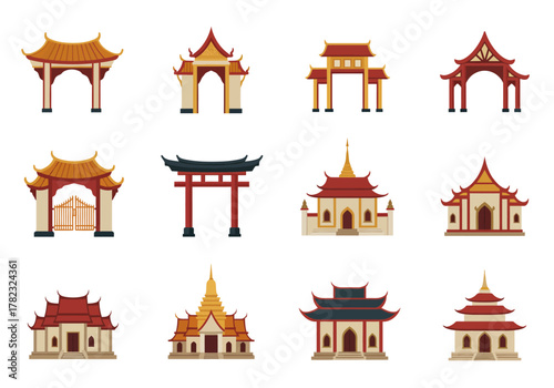 Asian Architecture Ornate Pagodas and Temple Gates