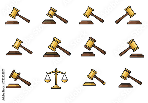 Diverse Justice and Law Gavel and Scale Icons for Legal Concepts and Equality