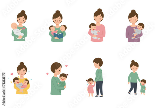 Motherhood Moments A Collection of Loving Mother-Child Interactions Depicted in Cute Illustrations
