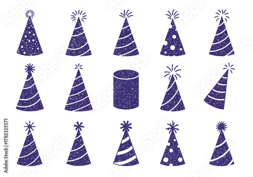 Party Hats Variety Festive Celebration Elements in Indigo