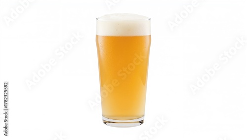 Opaque pint glass filled with cloudy pale ale beer on a white backdrop