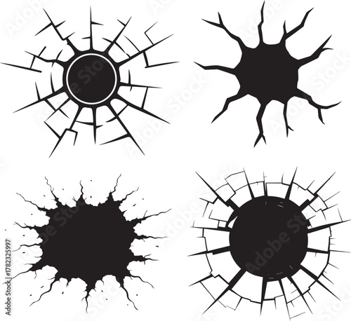 Cracked earth hole black silhouette vector 