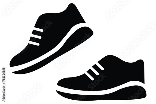 Set of Footwear Icons – Sport Sneakers, Running Shoes, and Formal Leather Shoe Vector Illustrations on White Background