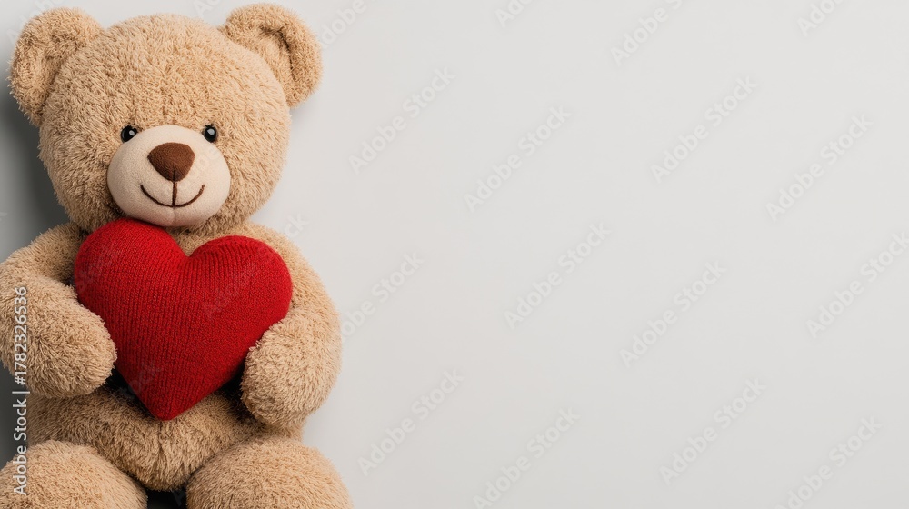 Obraz premium Cute teddy bear embraces heart-shaped token, perfect for expressing love on any occasion