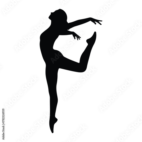 Silhouette of a ballerina in a graceful dance pose on white background