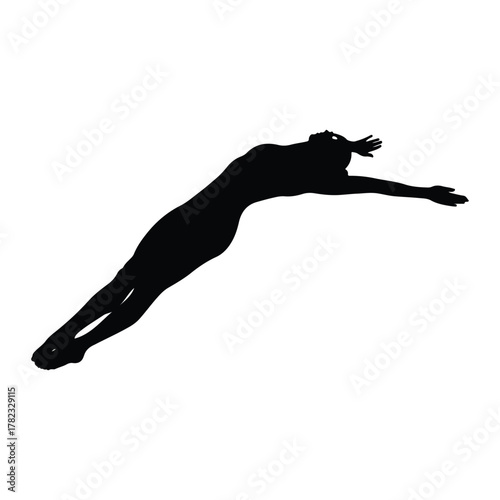 Silhouette of a diver in a graceful dive pose diving