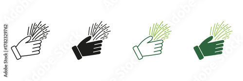 Hand Sprinkling Seeds Line And Solid Icon Set. Agriculture, Planting, And Growth Symbol Collection. Farming And Gardening Concept. Isolated Vector Illustration