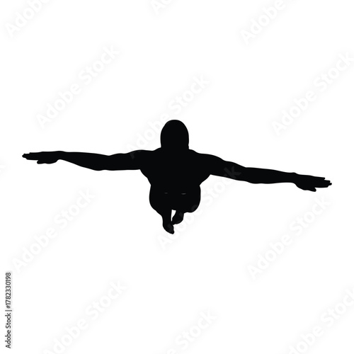 Silhouette of a Diver with Arms Outstretched diving