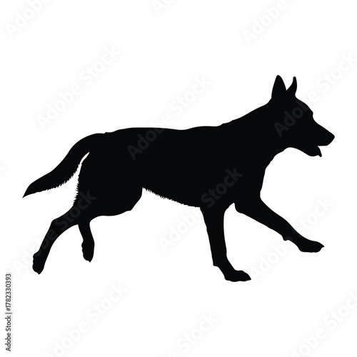 Silhouette of a dog running with tongue out canine