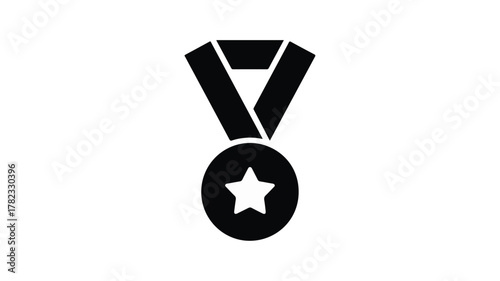 Black Medal with Star Icon Isolated award symbol