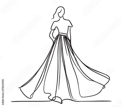 Fashion models. Primitive Sketch. Woman in simple dress