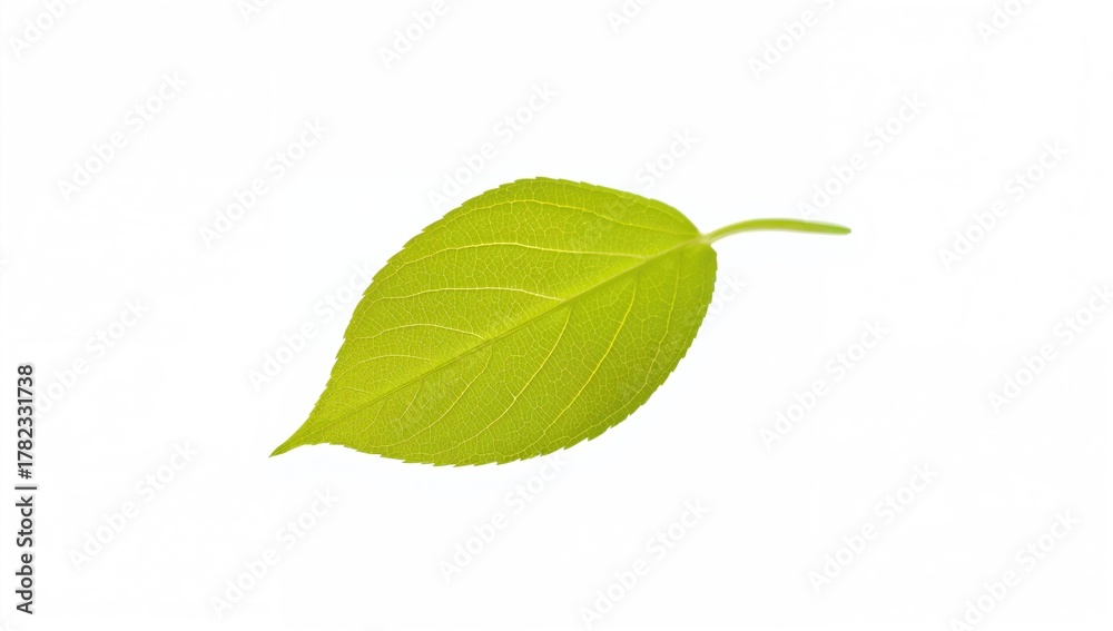 Fototapeta premium Green rose leaf on a white backdrop, ideal for floral design applications