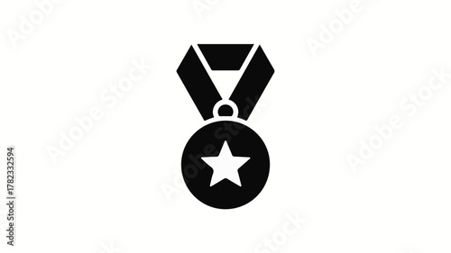 Black star medal icon on white background award badge