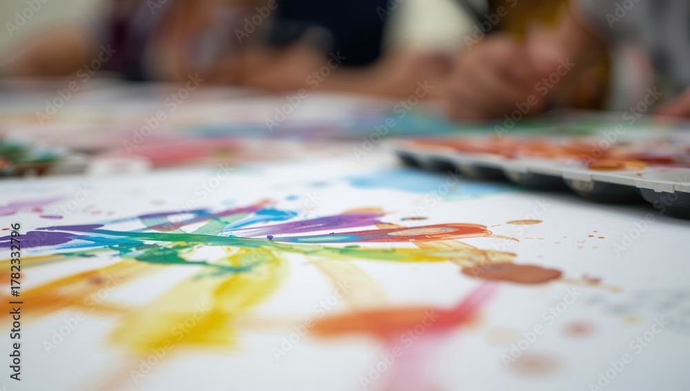 Fototapeta premium Close-up view of paint on a white palette, suitable for artistic projects