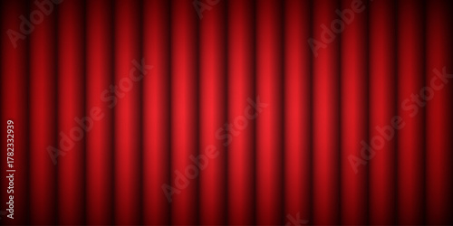 Red Velvet Theater Curtain Stage Background. Realistic theater stage drapes texture for performance backdrop, cinema premiere design, event presentation, awards ceremony, or luxury interior. Vector