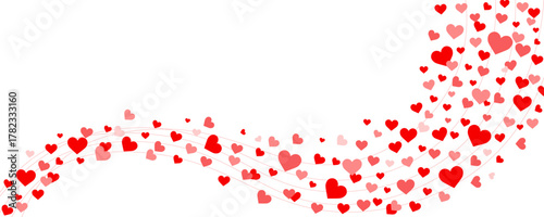 Red hearts scattered randomly, flowing smoothly upward. Romantic banner with a smooth design on a transparent background. Perfect for Valentine's Day designs, wedding invitations, or romantic projects