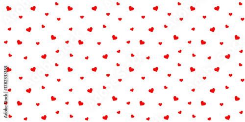 Seamless Pattern with Red Hearts. Random scattered simple red hearts on a transparent background. Perfect for Valentine's Day designs, gift wrap, wedding invitations, or romantic projects. PNG. Vector
