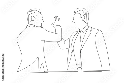 Businessman high five concept one-line drawing