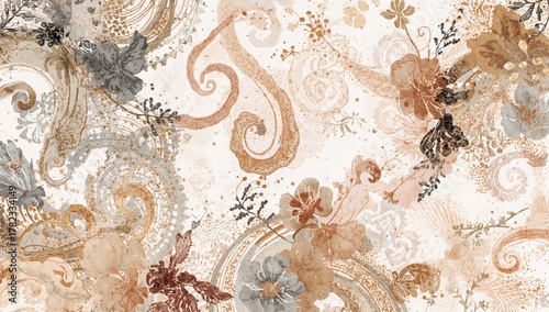 Abstract watercolor texture of a machine-made carpet with a vintage pattern on a white backdrop