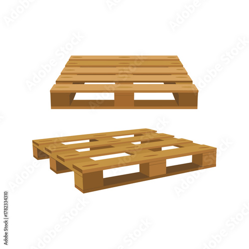 Two wooden shipping pallets shown from different angles on a white background.