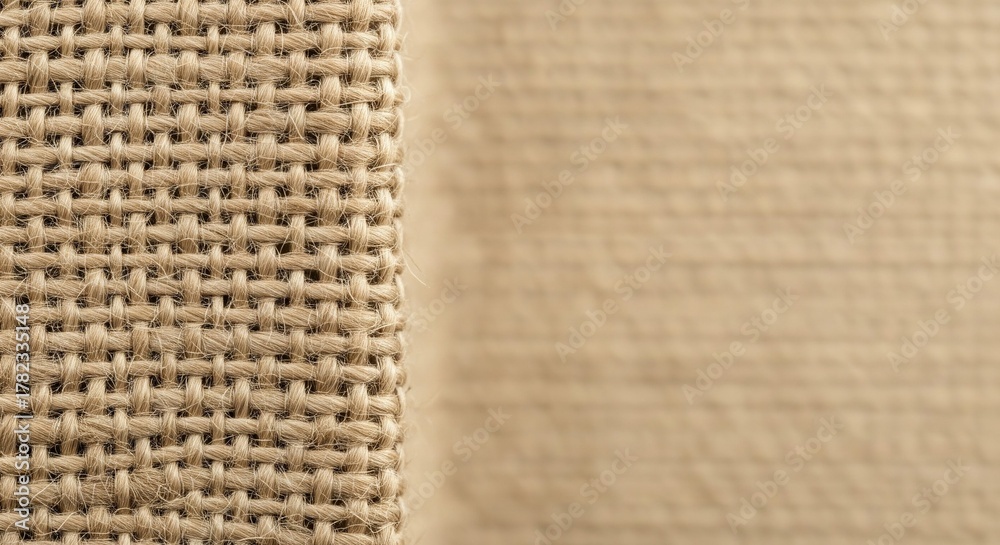 Fototapeta premium Close-up of hemp textile with coarse natural fibers, organic beige tone