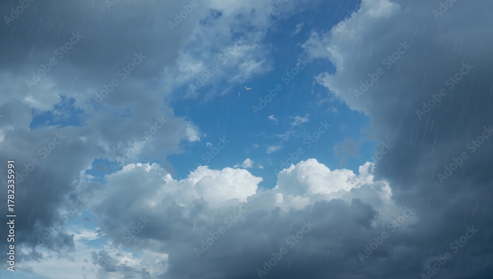 Fototapeta premium Blue sky and rainy clouds, seasonal change