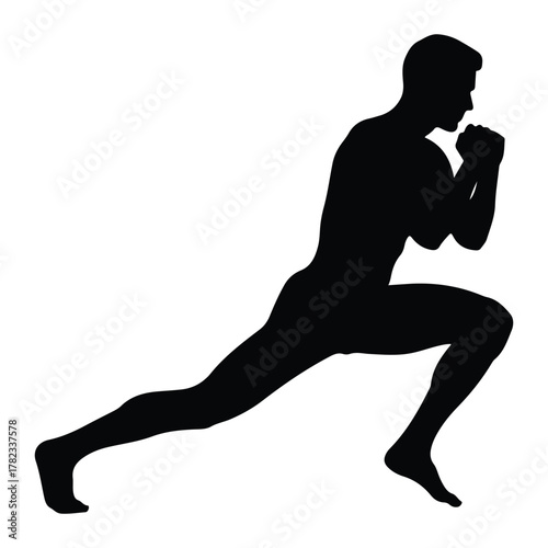 Silhouette of a man in a lunge stretch male person